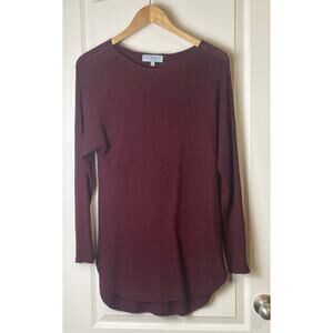 Joan Vass Burgundy Long Sleeve Rounded Hem Crewneck Sweater Women's Medium